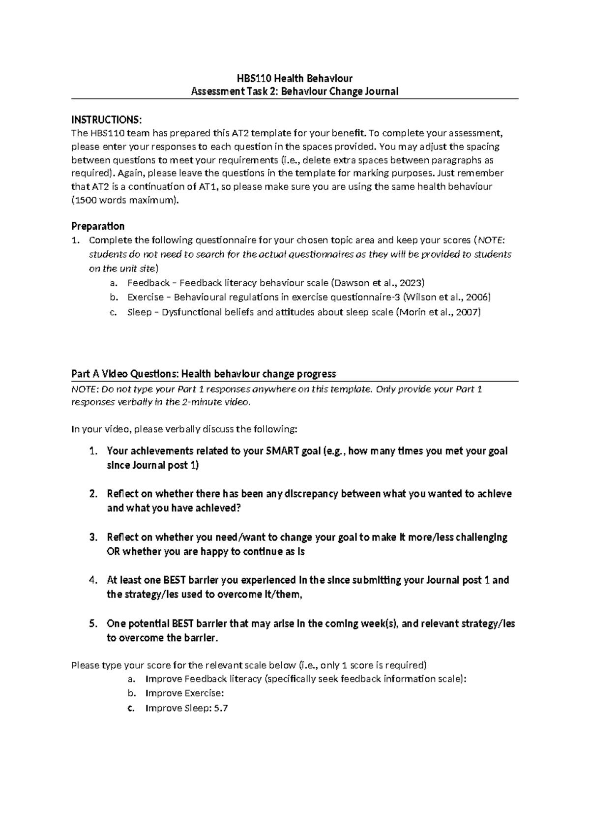 AT2 HBS110 - HD Mark (83.5%) for the AT2 Health Journal in 2024 ...