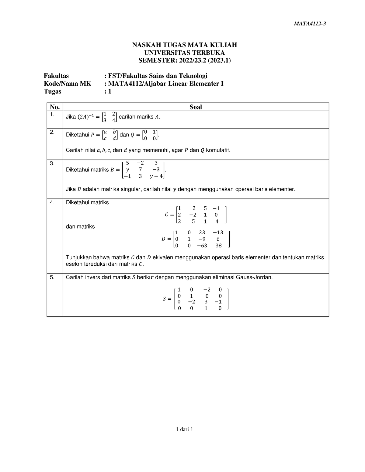 Soal Mata4112 Tmk1 3 - Ergergregherghe - MATA4112- 1 Dari 1 NASKAH ...