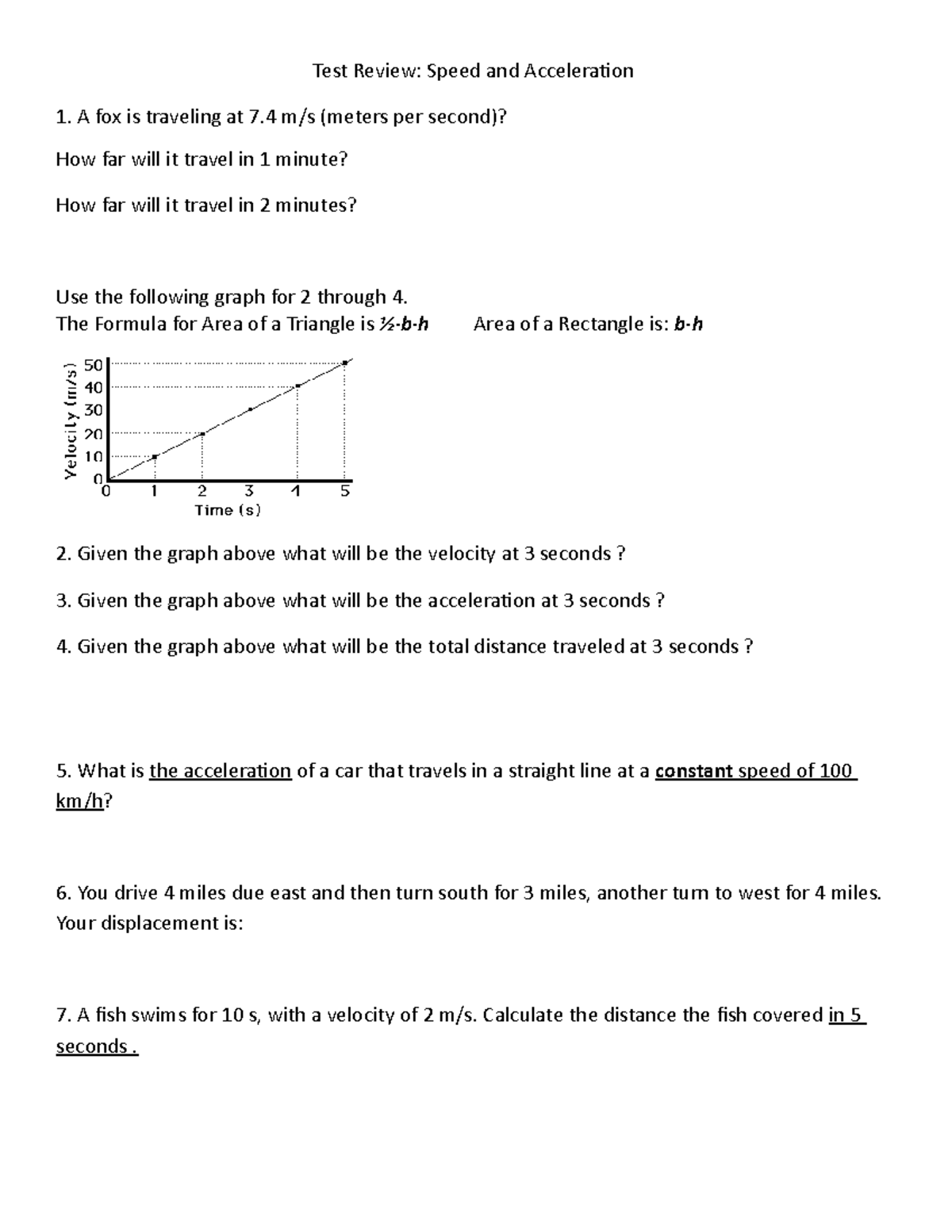 9 Review summative on speed and acceleration Test Review Speed and