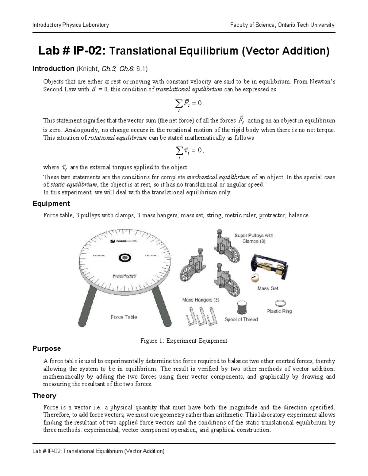 Equilibrium - lab 2 - Lab # IP-02: Translational Equilibrium (Vector ...