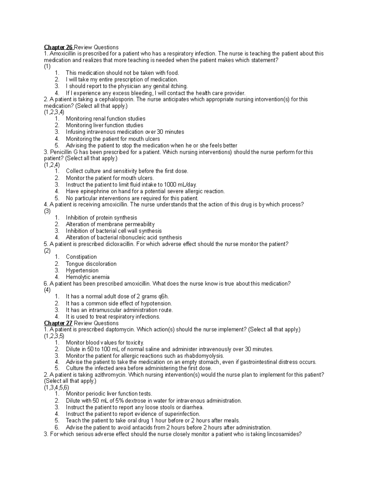 Exam 4 Review - Chapter 26 Review Questions Amoxicillin Is Prescribed ...