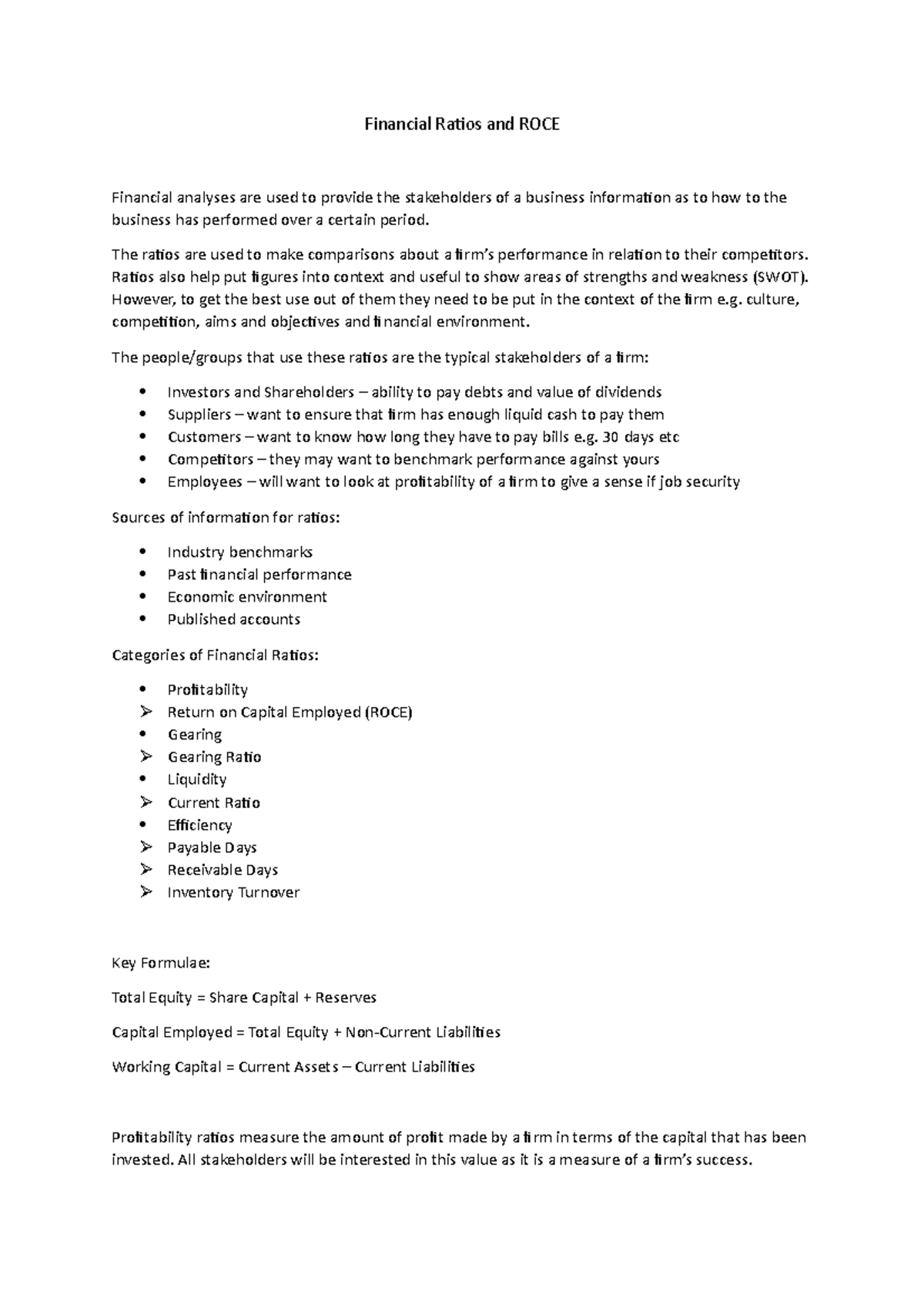 Financial Ratios and ROCE Notes - Financial Ratios and ROCE Financial ...