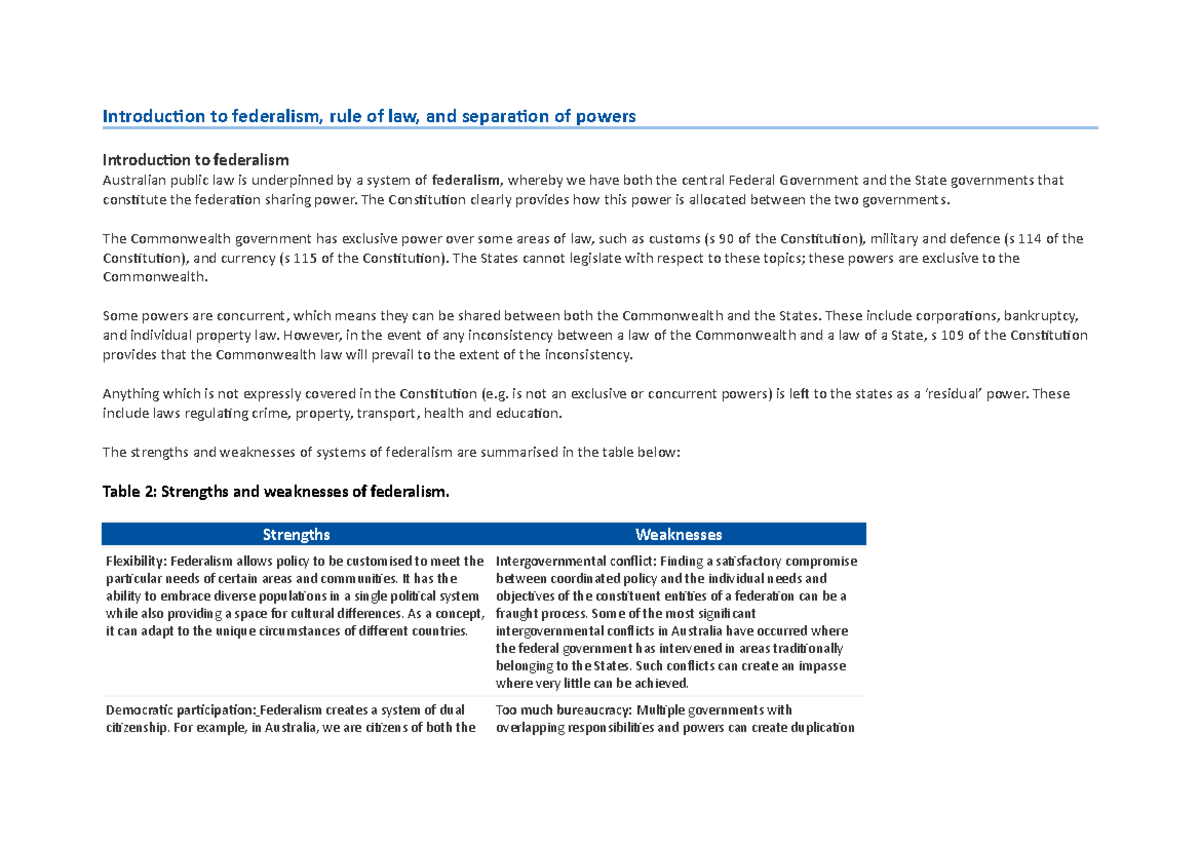 Introduction To Federalism, Rule Of Law, And Separation Of Powers - The ...