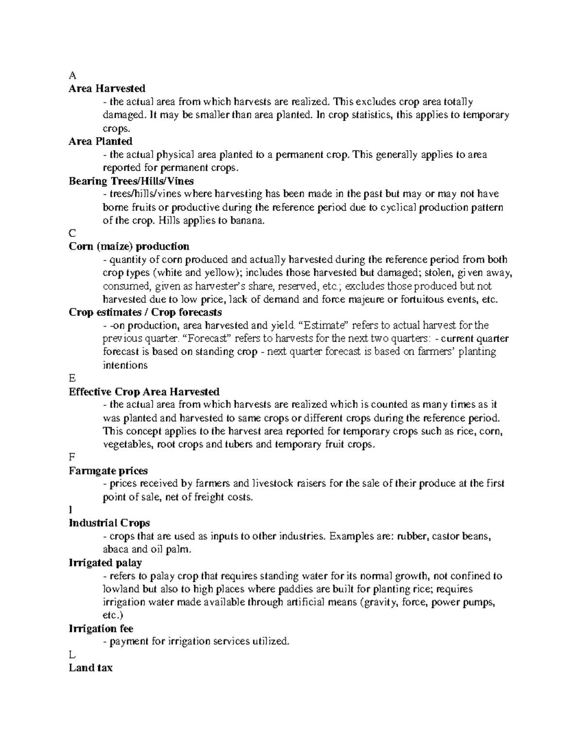 Agriculture Terminologies that is Essential - A Area Harvested - the ...