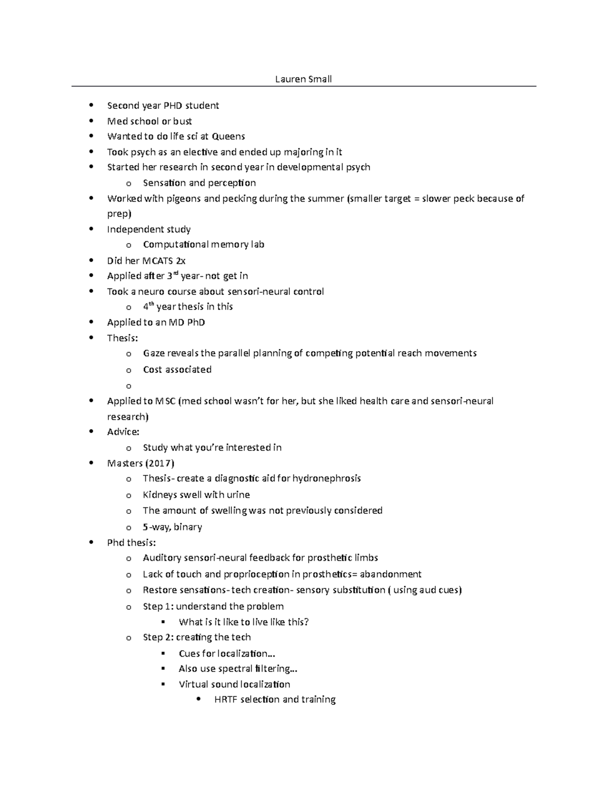 Lauren Small - lecture notes - Lauren Small Second year PHD student Med ...