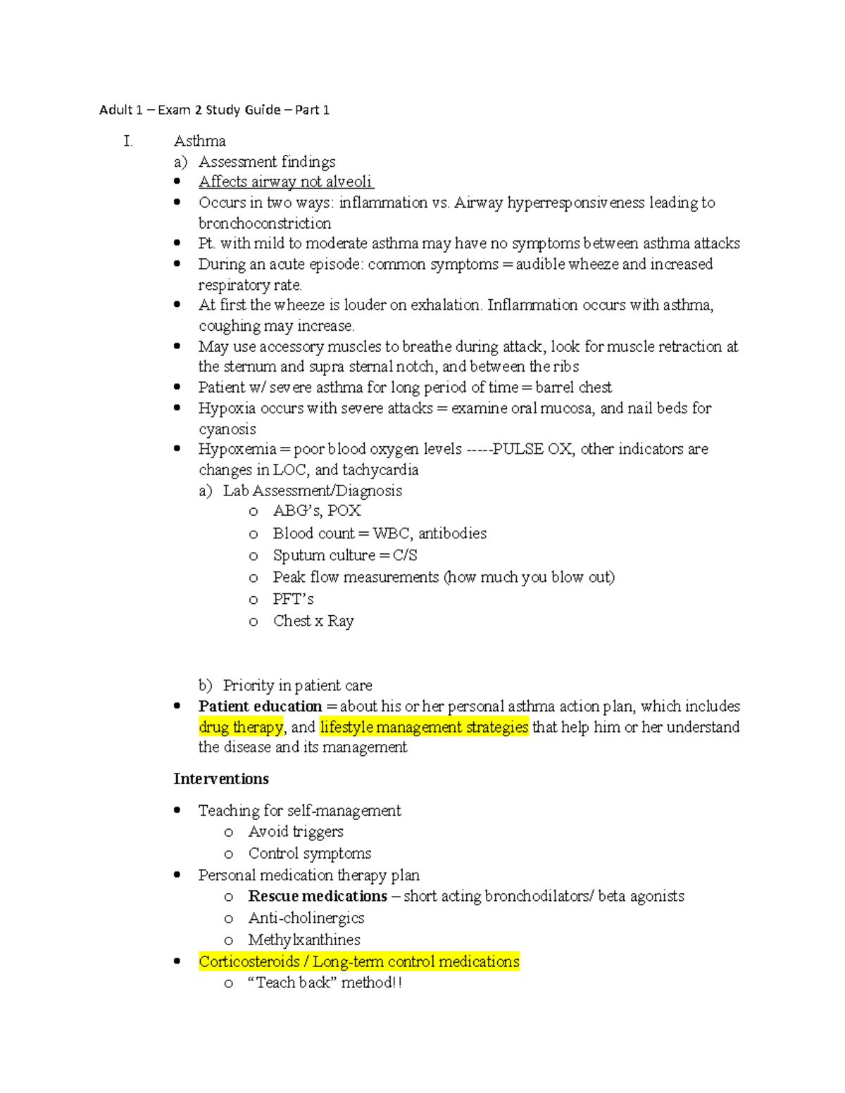 Adult 1 - Exam 2 Study Guide - Part 1 - Adult 1 – Exam 2 Study Guide ...