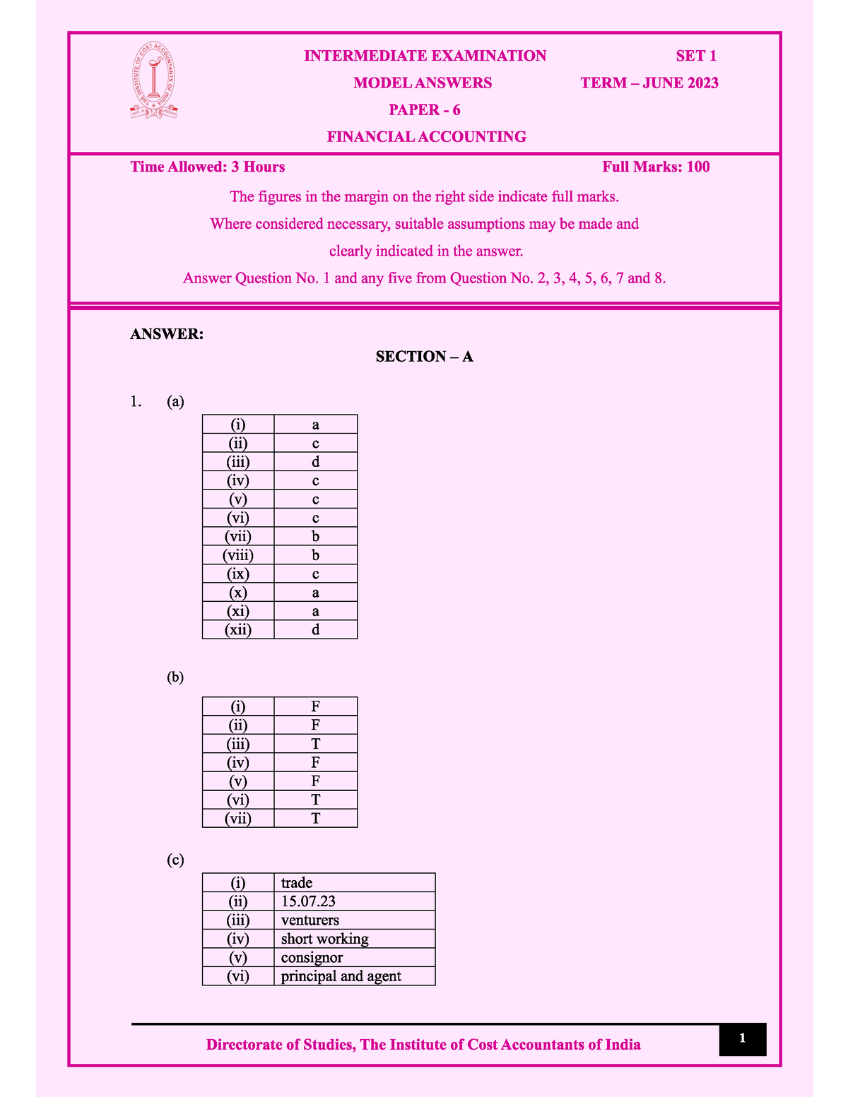 P6 mqp june 23 answers question papers cma inter Studocu