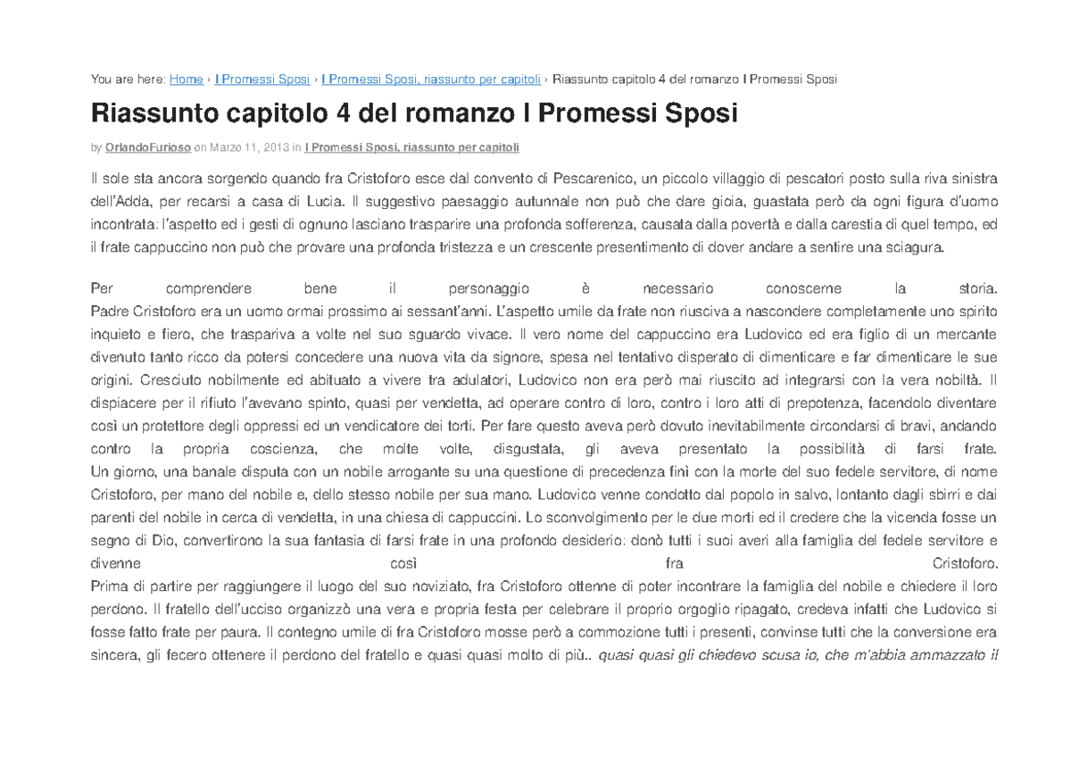 Riassunto - I promessi sposi - You are here: Home › I Promessi Sposi