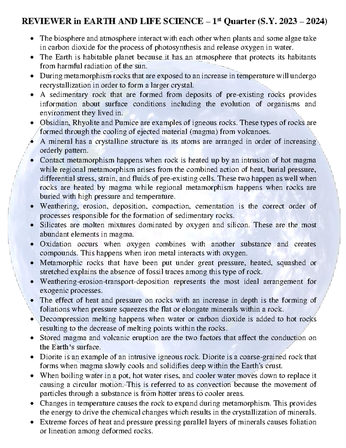 Reviewer in Earth and LIFE Science 1st Quarter 2023 - REVIEWER in EARTH ...