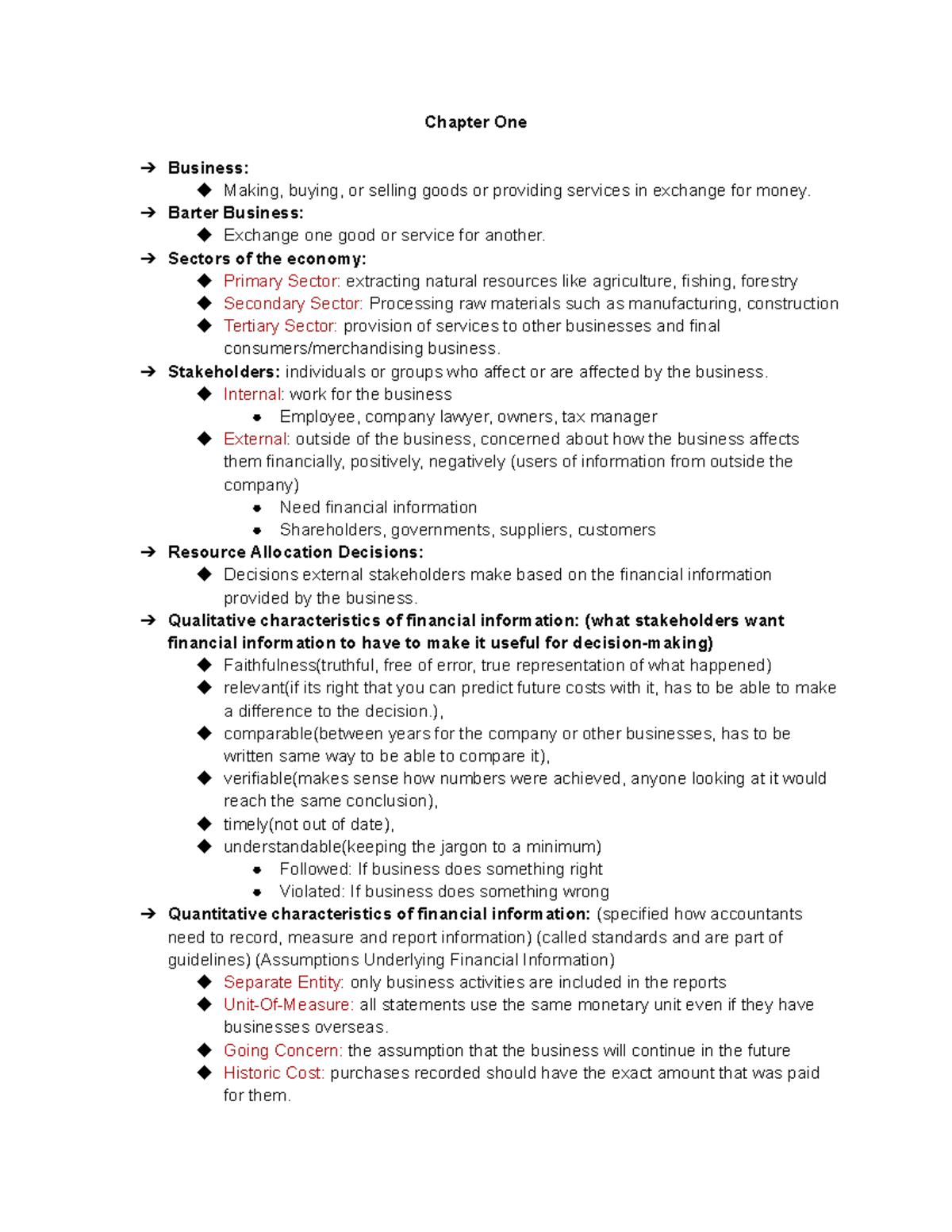 ACC100 Notes - all about income statements. - Chapter One Business ...