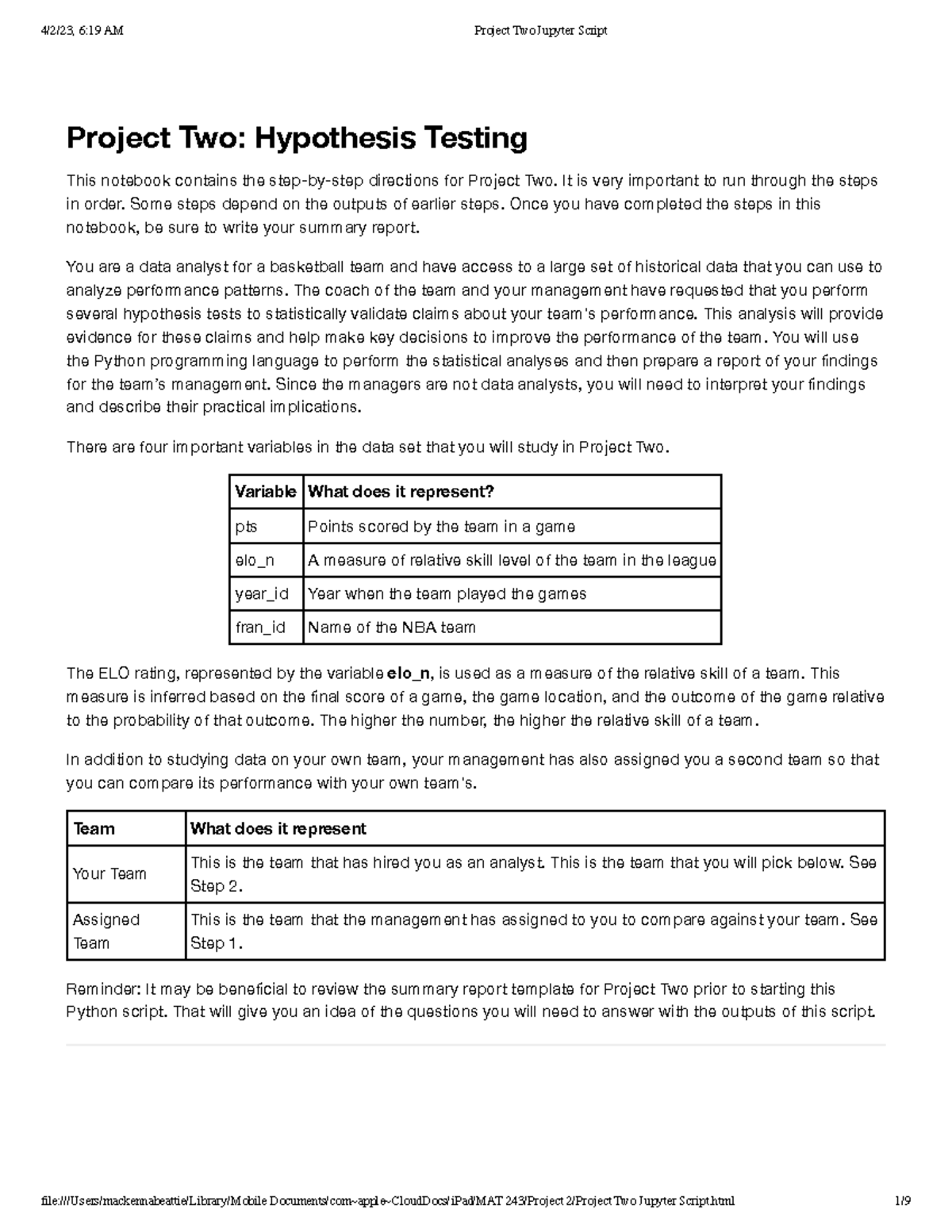 Project Two Jupyter Script - Beattie - Project Two: Hypothesis Testing ...