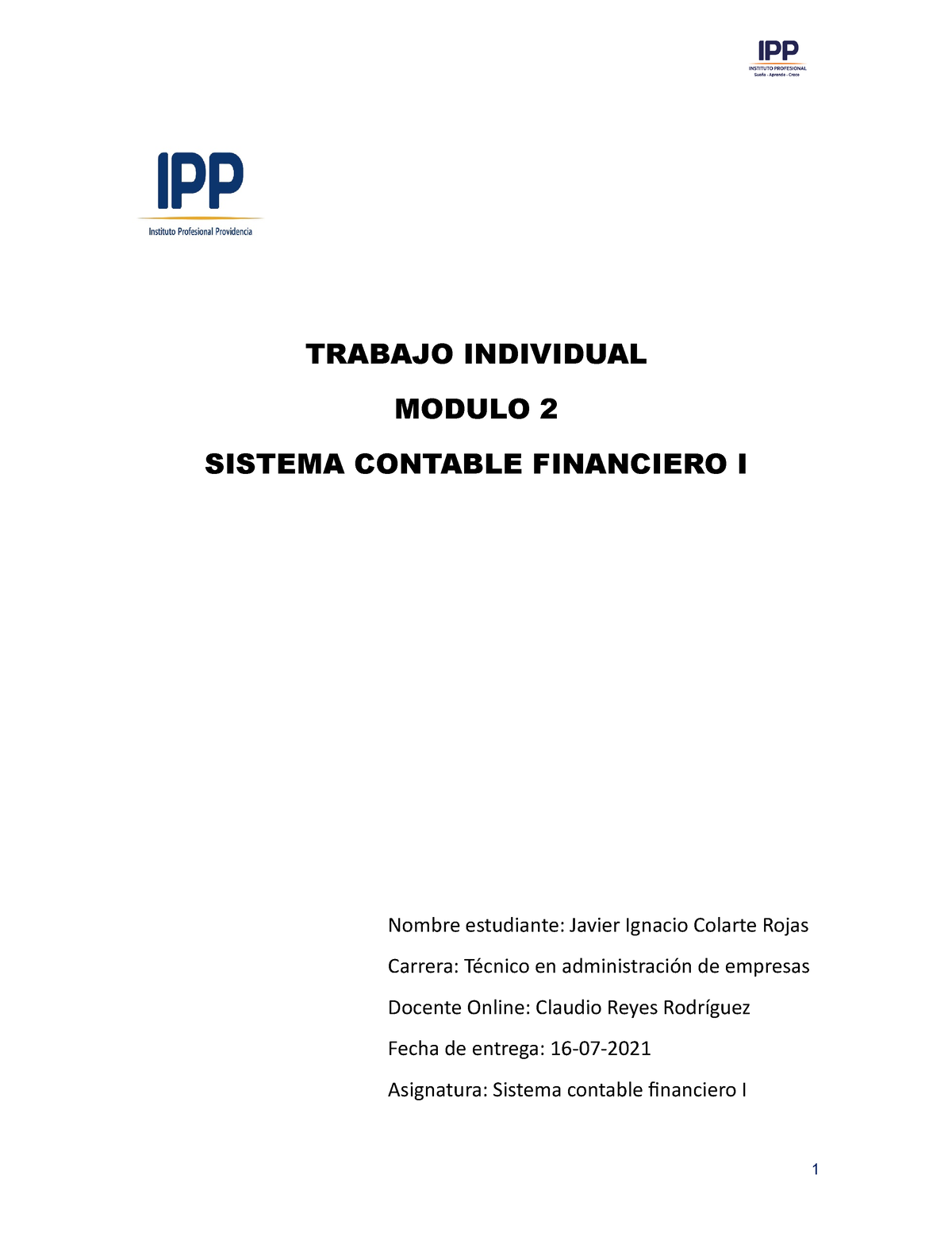 Sistema Financiero Contable I Trabajo Individual M2 Javier Colarte ...