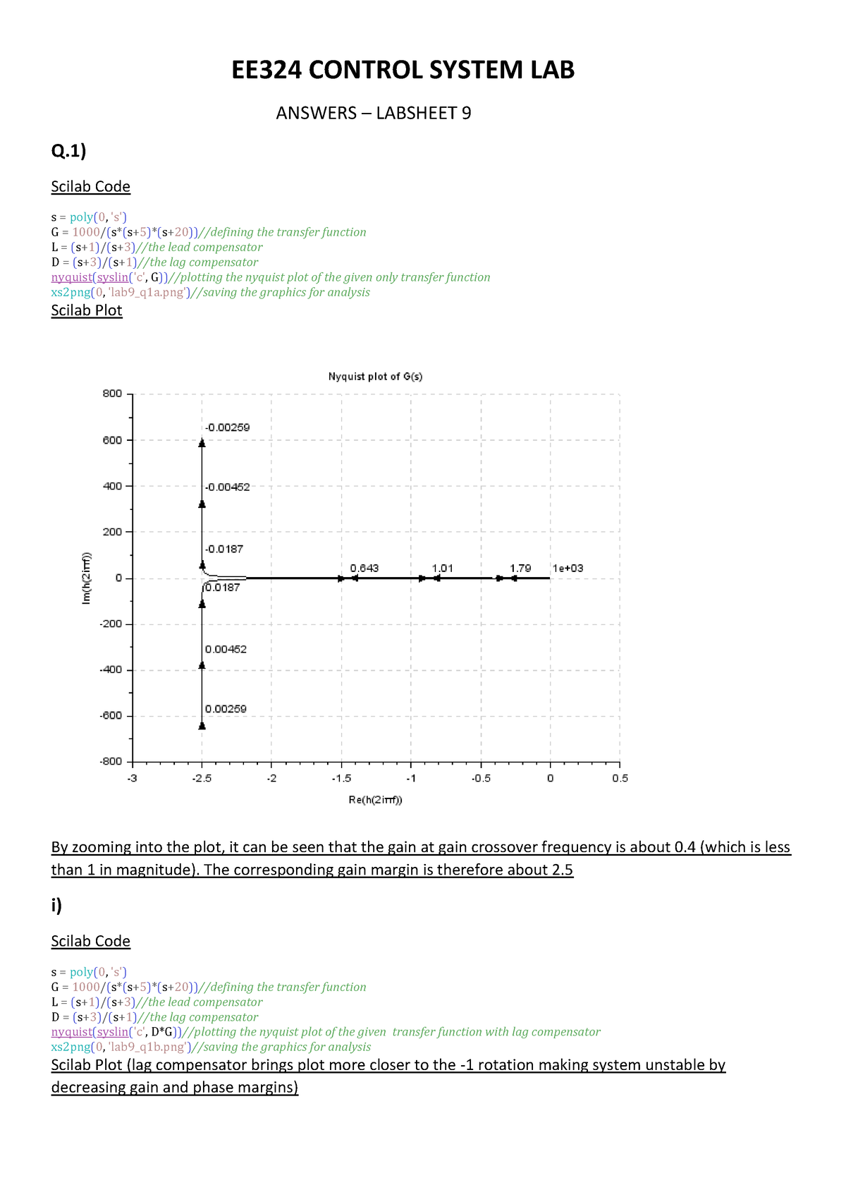 EE324 LAB Problem Sheet 9 Solution - EE324 CONTROL SYSTEM LAB ANSWERS ...