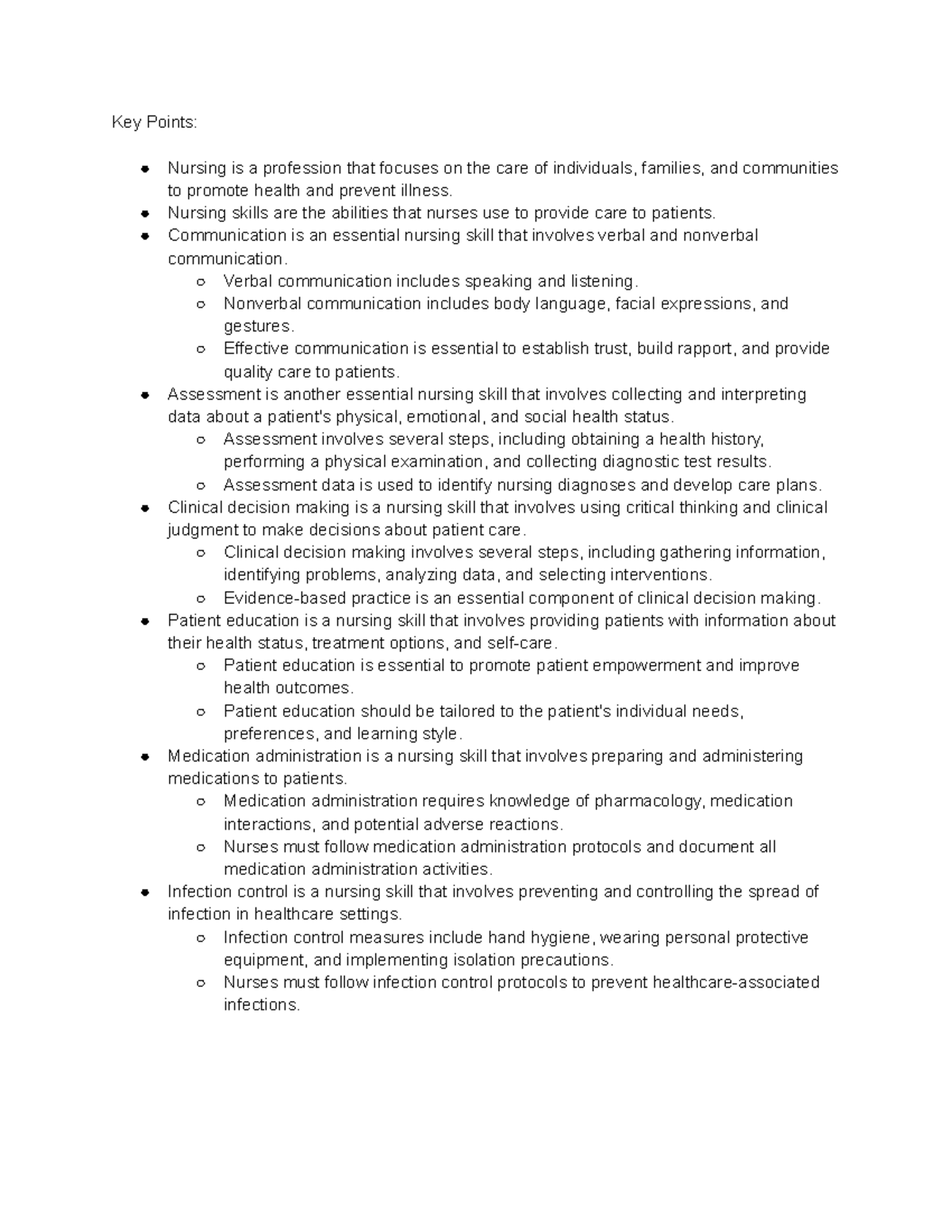 Nursing Skills (NUR 380) Key Points Nursing is a profession that