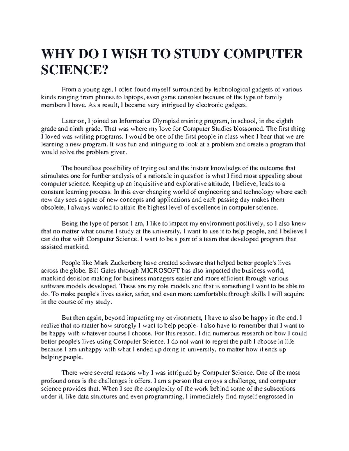 WHY DO I WISH TO Study Computer Science - WHY DO I WISH TO STUDY ...