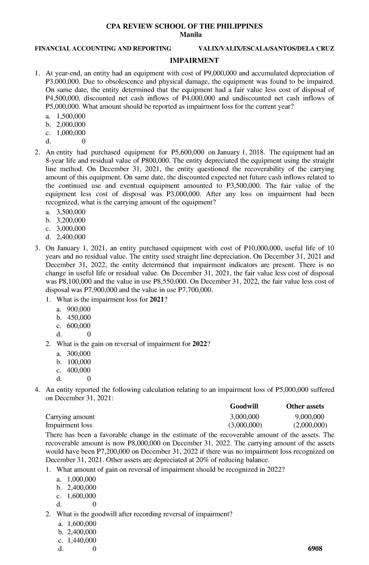 6908 - Impairment - Nice practice problems to recall FAR concepts ...