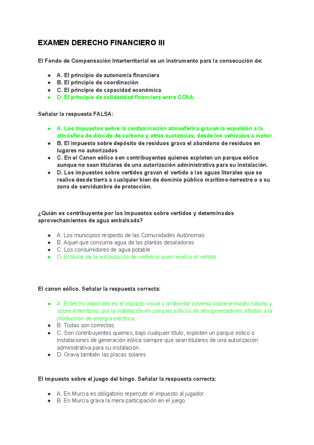 Examen Derecho Financiero III - EXAMEN DERECHO FINANCIERO III El Fondo ...