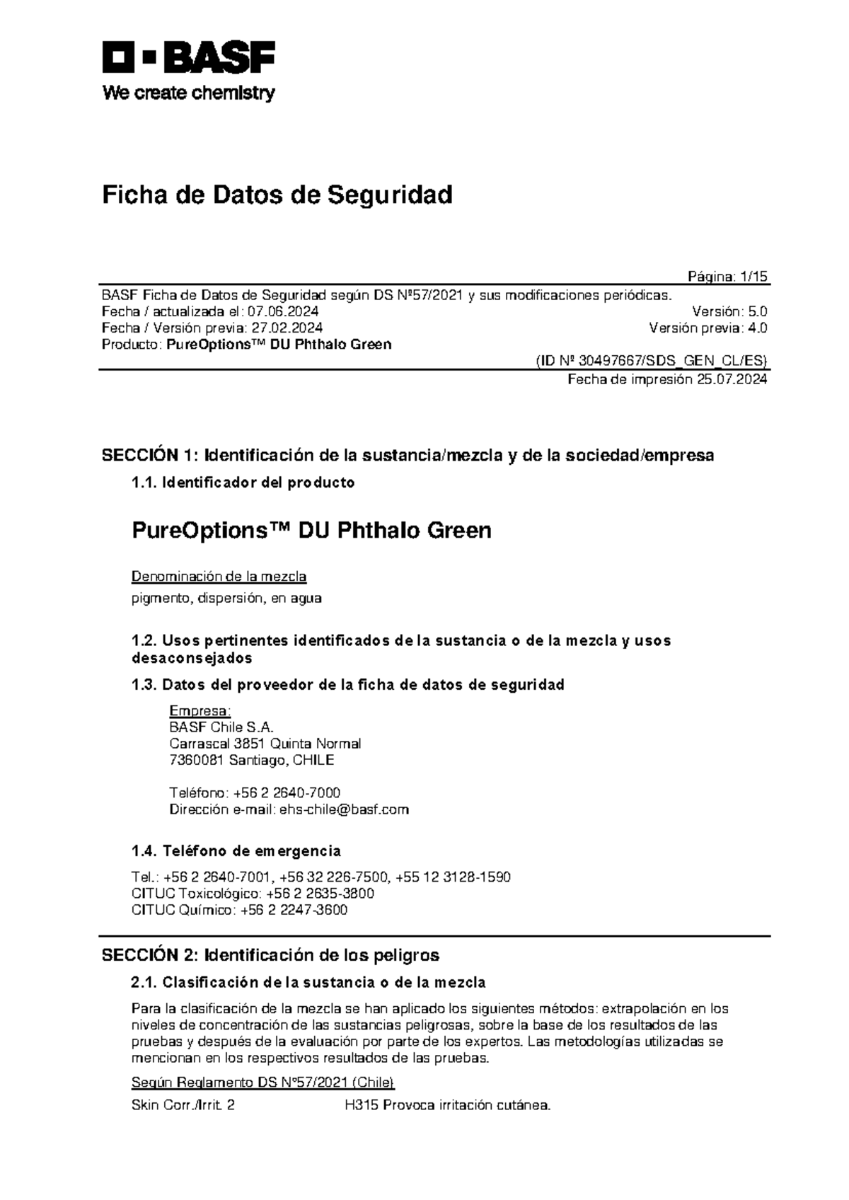 Pure Options+DU+Phtl+Gn 30497667 SDS GEN CL es 5-0 - Ficha de Datos de ...