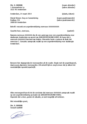 Indiceren Voorbeeld Aanvraag Urgentieverklaring Dhr B Bbbbbb Naam Afzender J Bommerhuis 1a Studeersnel