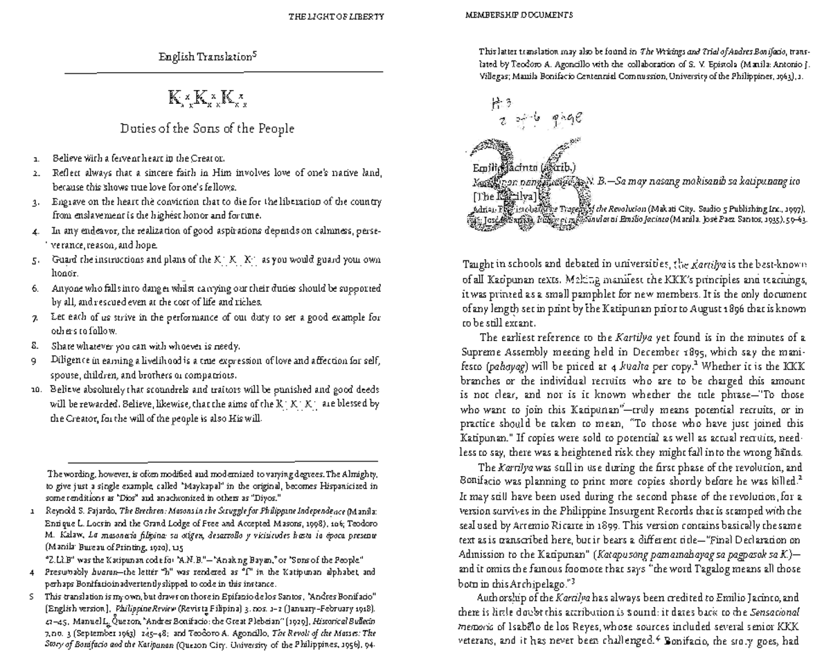 Emilio_Jacinto_Kartila ng Katipunan THE LIGHT OF LIBERTY English