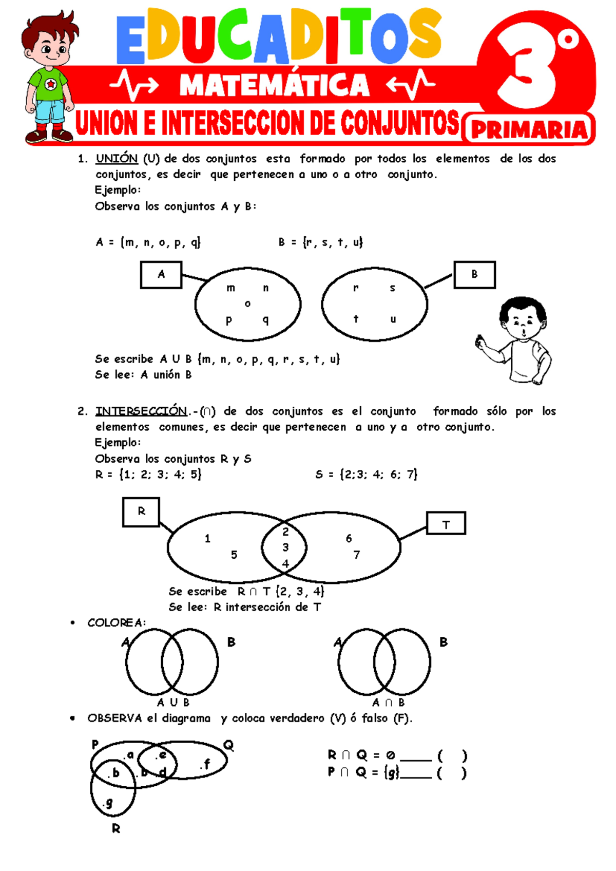 Union e Interseccion de Conjuntos para Tercer Grado de Primaria - 1 ...