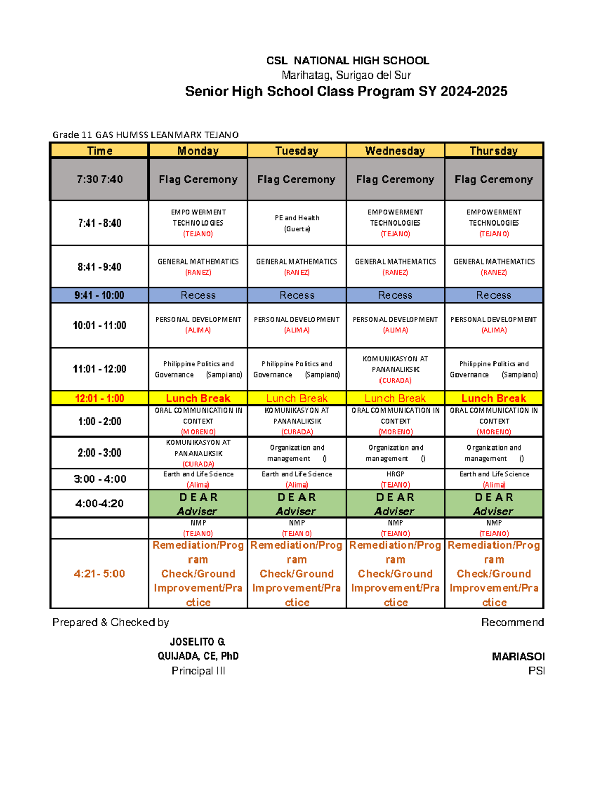 New SHS Program - JDJDJDHD - Grade 11 GAS HUMSS LEANMARX TEJANO Time ...