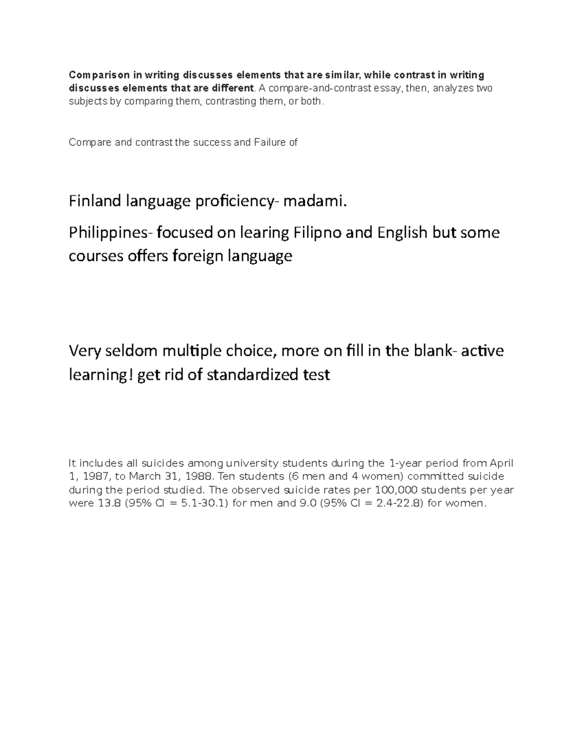 Comparison in writing discusses elements that are similar - A compare ...