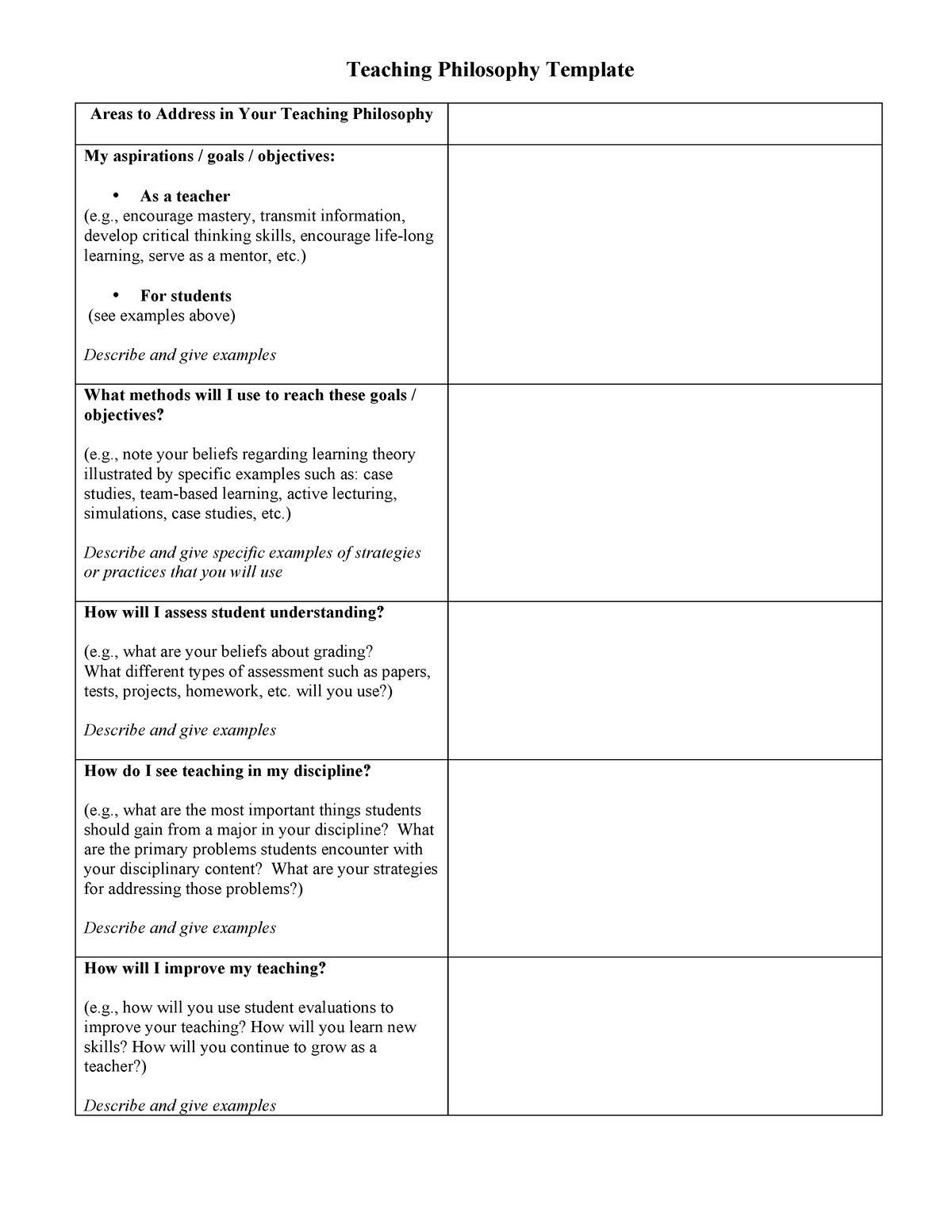 Teaching Philosophy Template - , encourage mastery, transmit ...