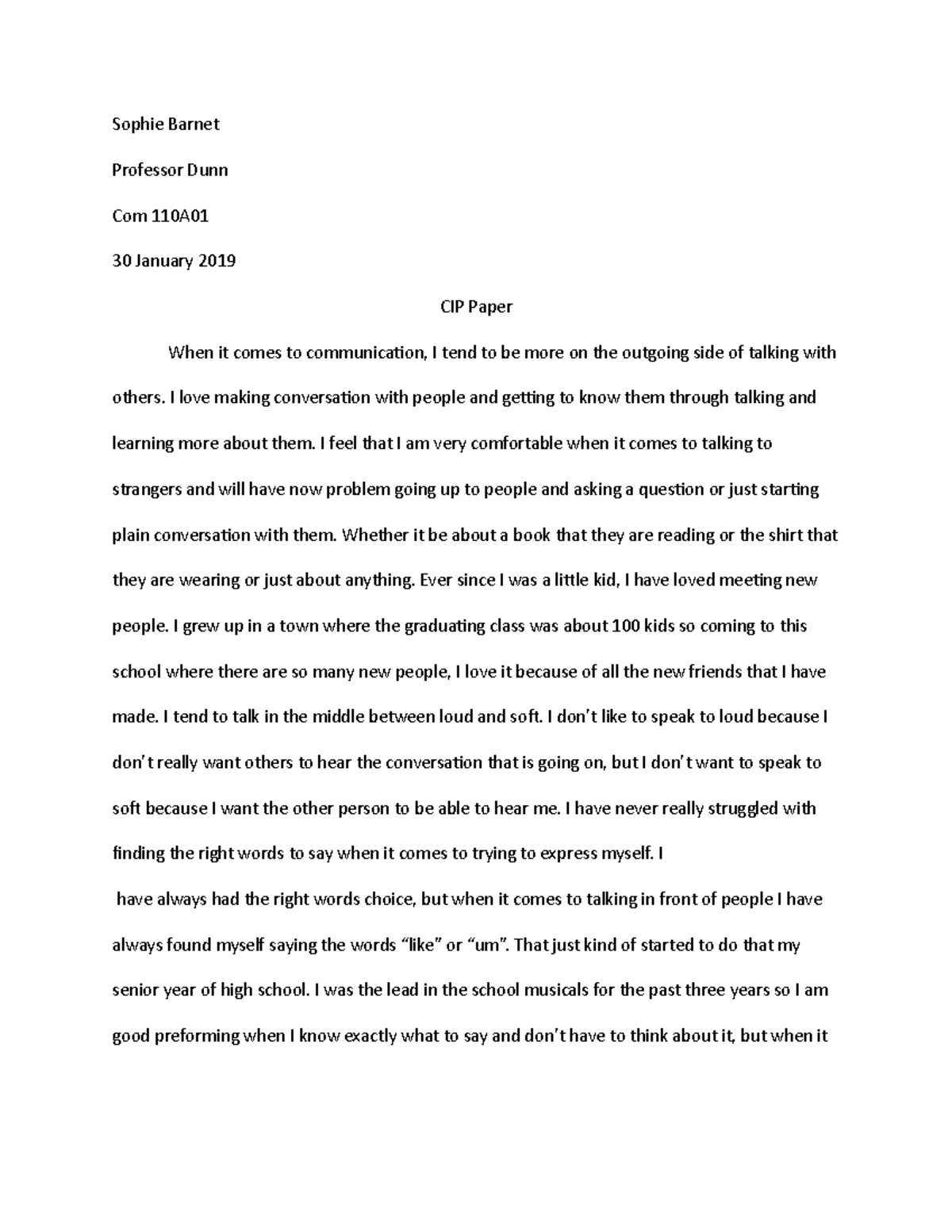 CIP paper - Grade: B - Sophie Barnet Professor Dunn Com 110A 30 January ...