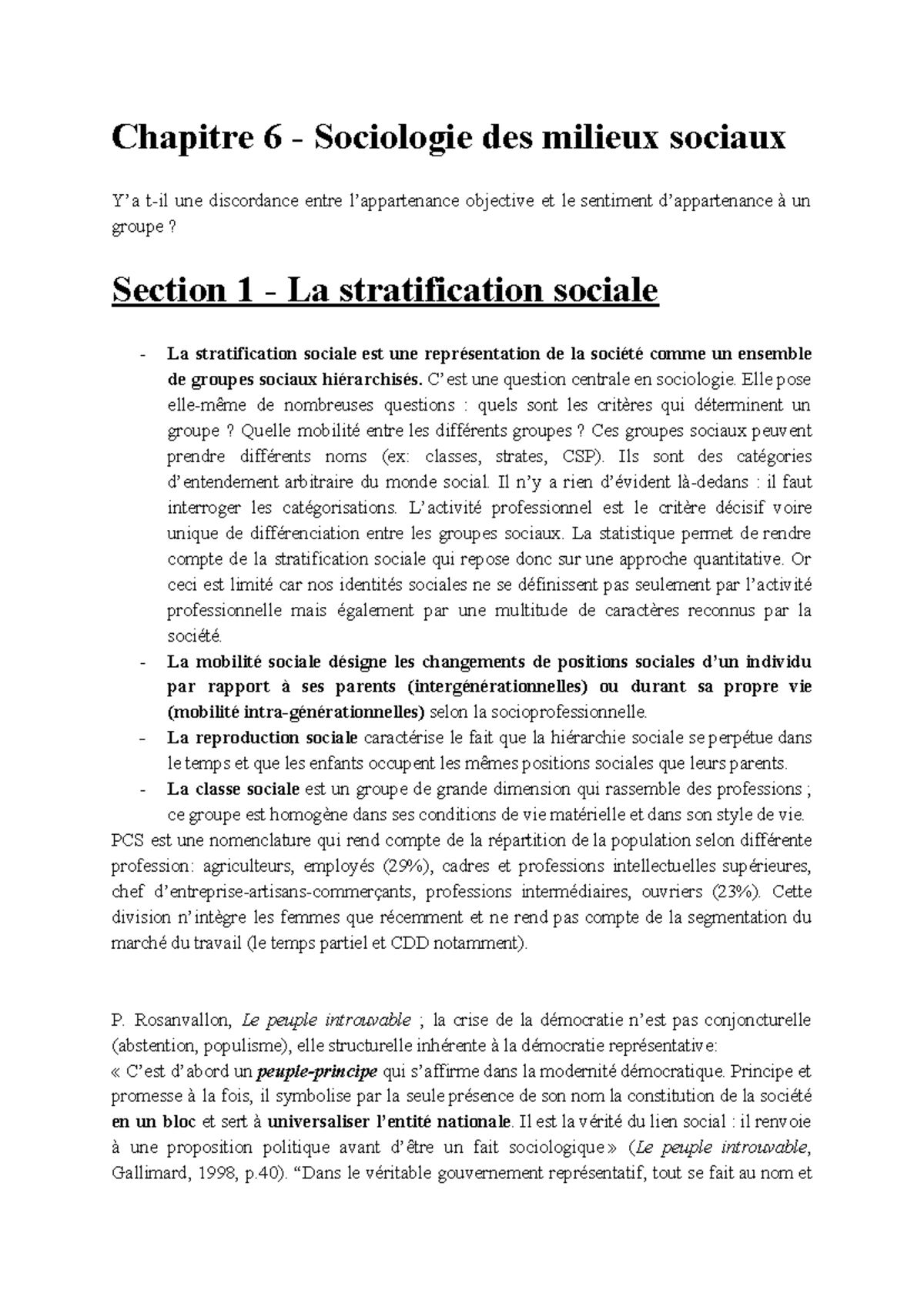 Chapitre 6 - Sociologie des milieux sociaux - Chapitre 6 - Sociologie