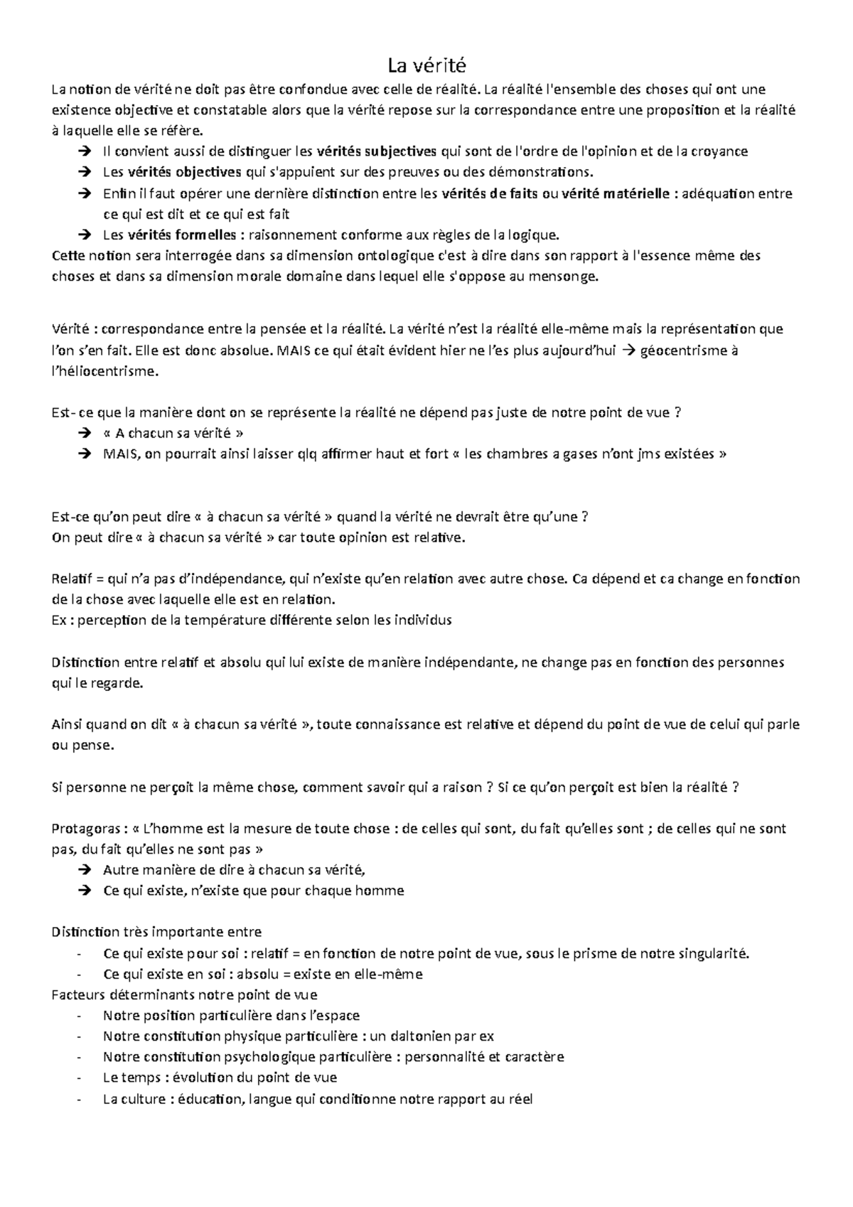 17. La vérité - Fiches pour le bac concises et précises - La vérité La ...
