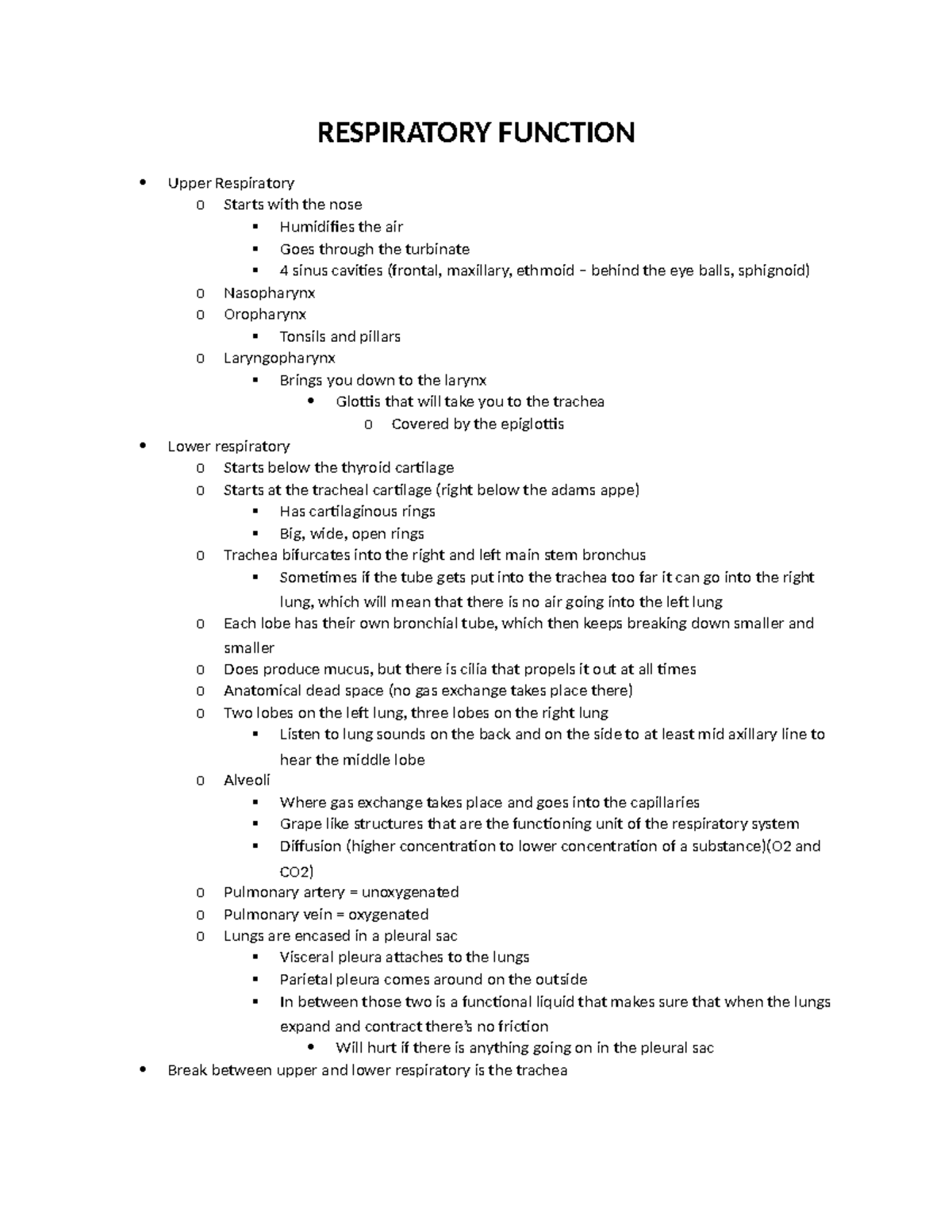 Respiratory function - assignment - Nur208 - Studocu