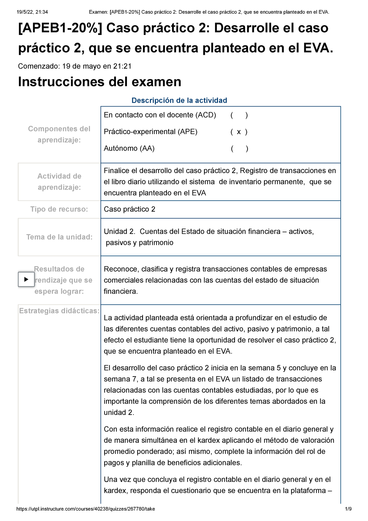 Examen [APEB 1-20%] Caso Práctico 2 Desarrolle El Caso Práctico 2, Que ...