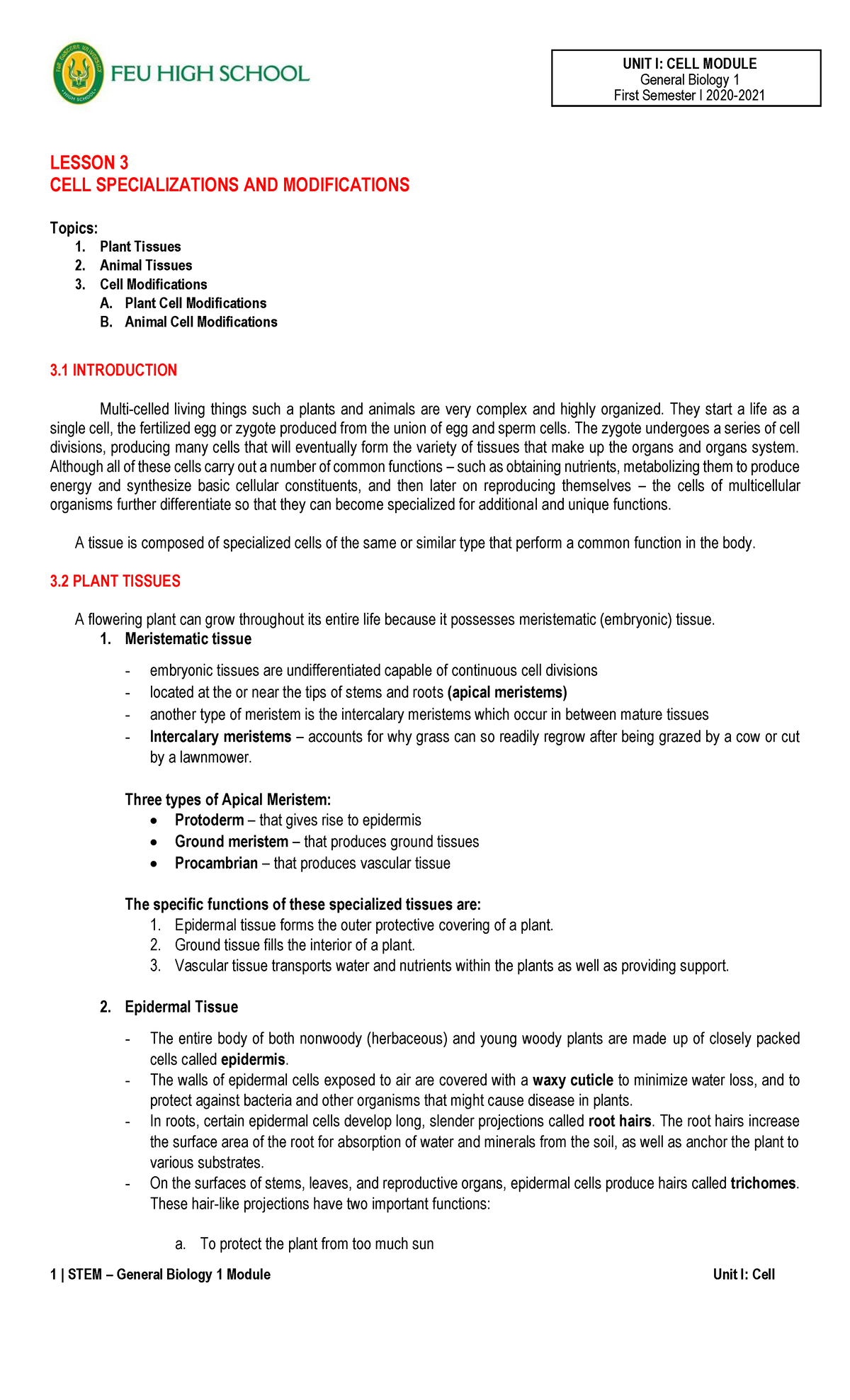 Module 4 Cell Specialization and Modification - General Biology 1 First ...