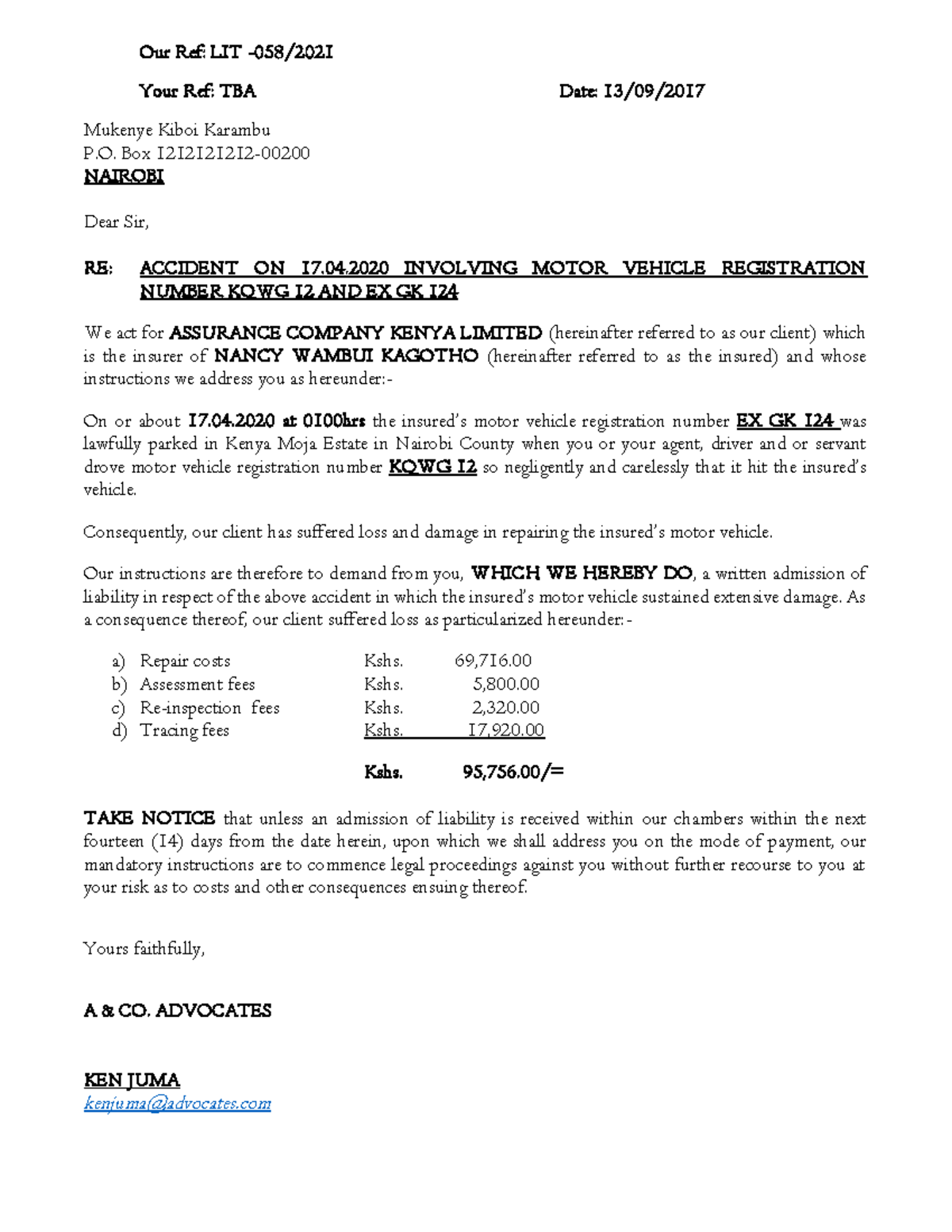 2. Demand Letter - Civil Procedure notes - Our Ref: LIT - 0 58/ 2021 ...