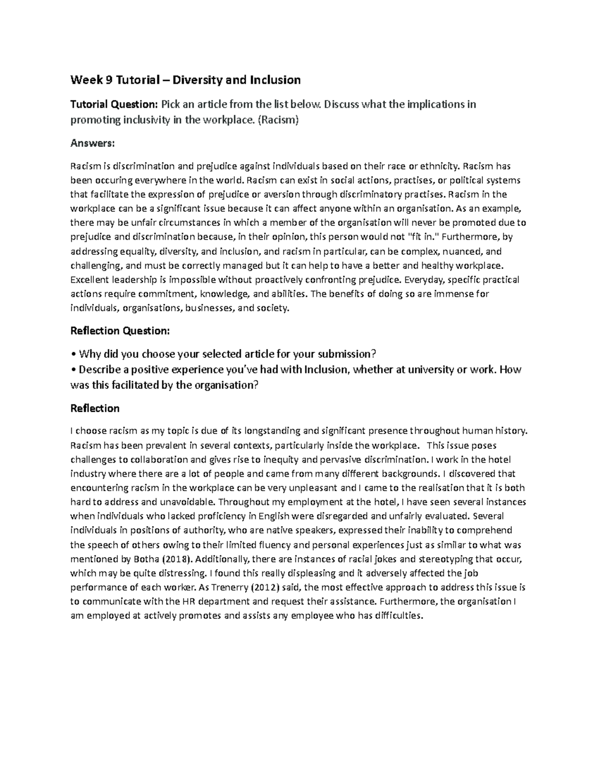 Week 9 Tutorial - Practice review - Week 9 Tutorial – Diversity and ...