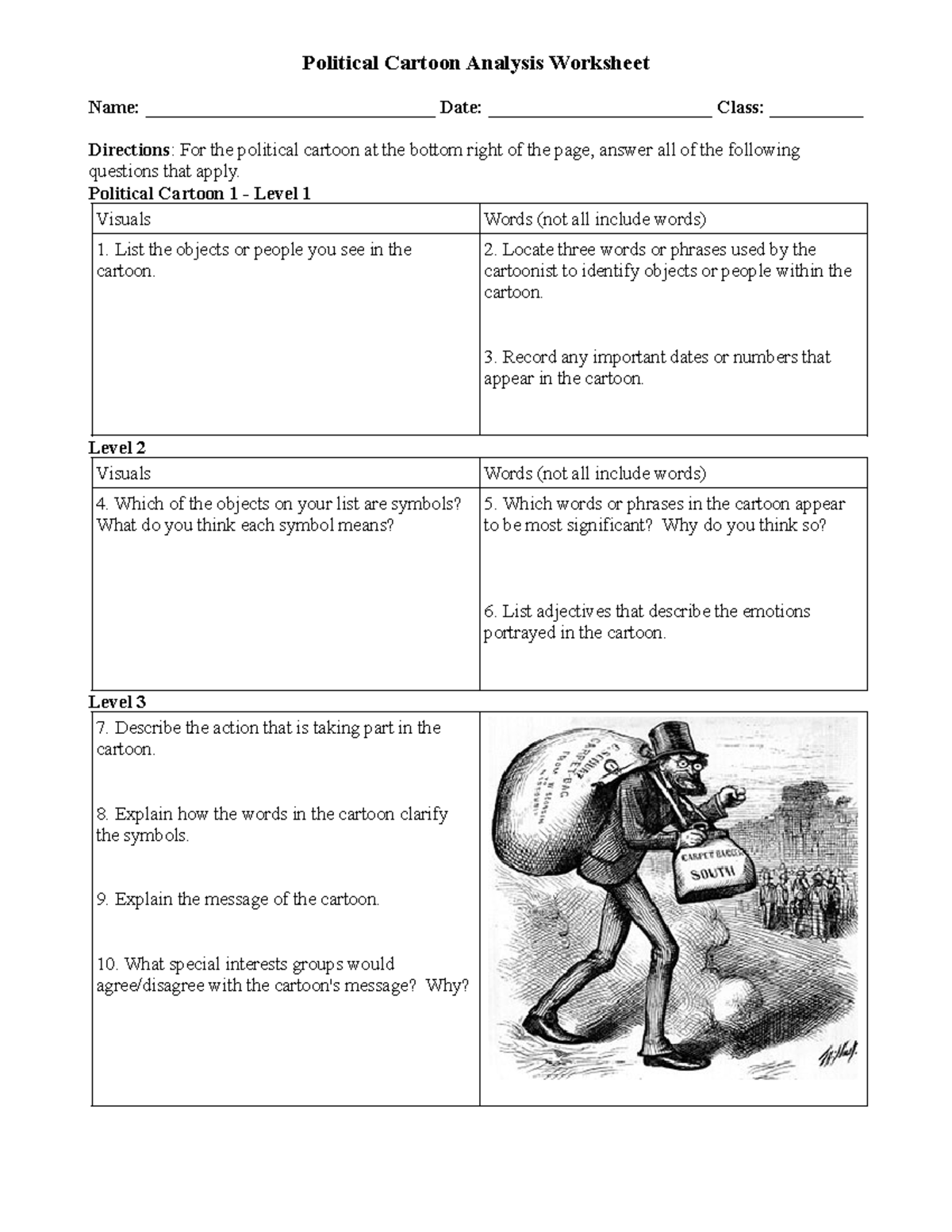 Reconstruction%20Political%20Cartoon%20Worksheet - Political Cartoon ...