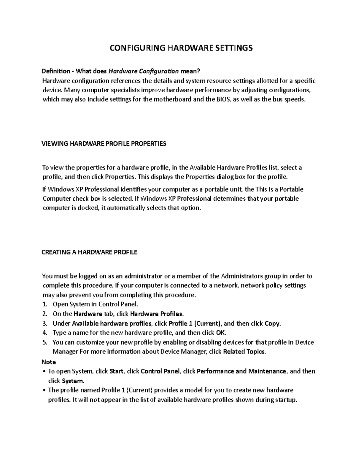 Configuring Hardware Settings CONFIGURING HARDWARE SETTINGS