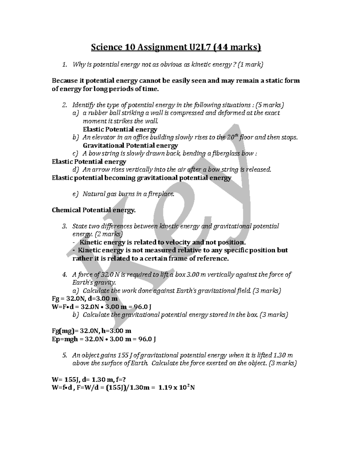 science assignment 10th answer key