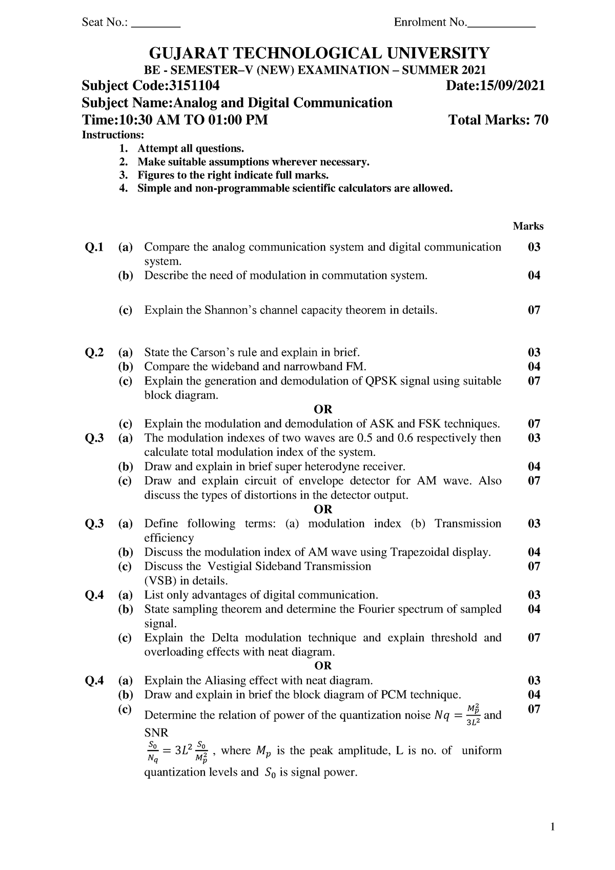 3151104 Be Summer 2021 - Communication Related Doc. - 1 Seat No 