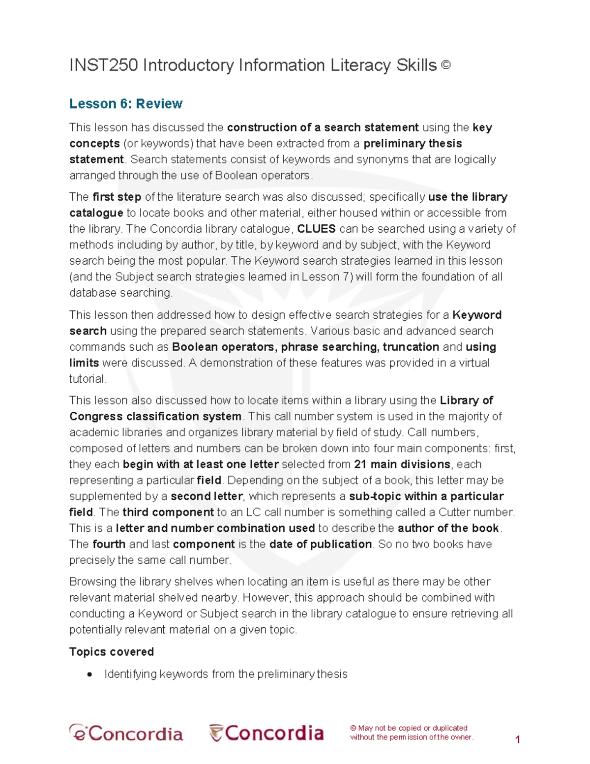 L6 review - Lesson 6 summary - 1 © May not be copied or duplicated ...