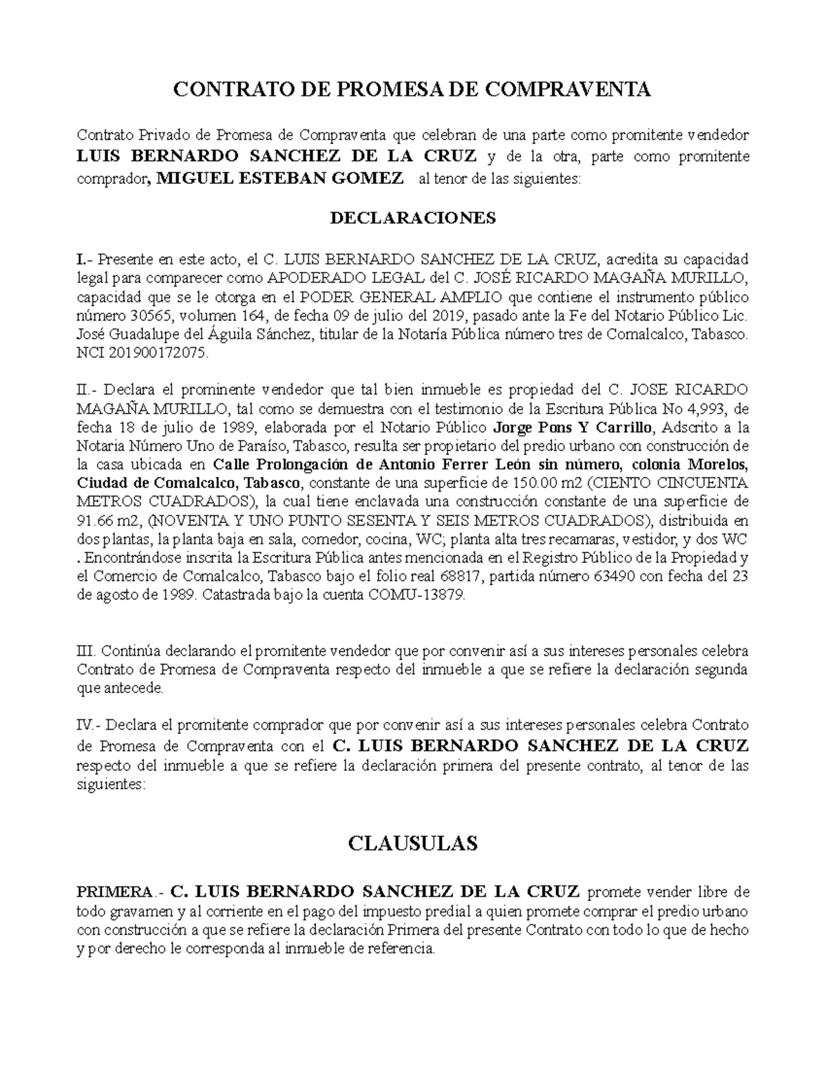 Contrato Promesa Ejemplo Contrato De Promesa De Compraventa Contrato