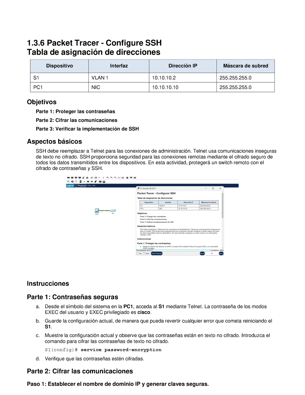 1.3.6 Packet Tracer - Configure SSH - Administracion De Redes - UNI ...