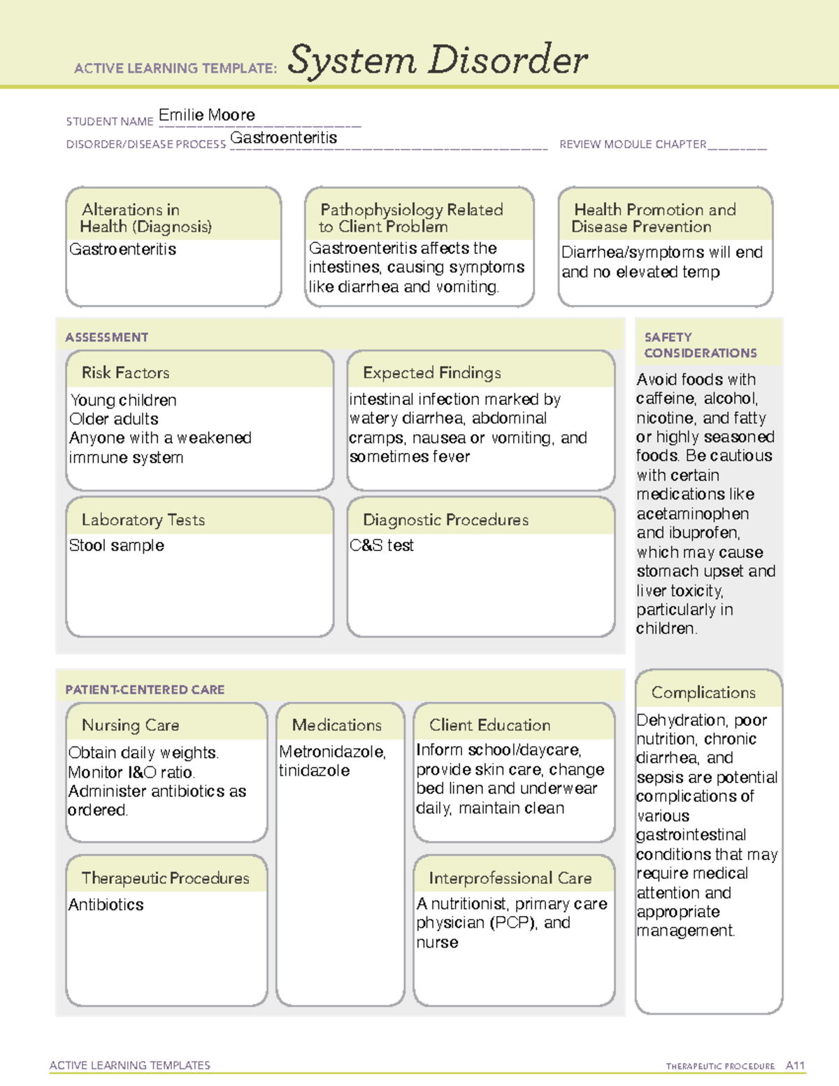 Gastroenteritis - ATI Template - ACTIVE LEARNING TEMPLATES THERAPEUTIC ...