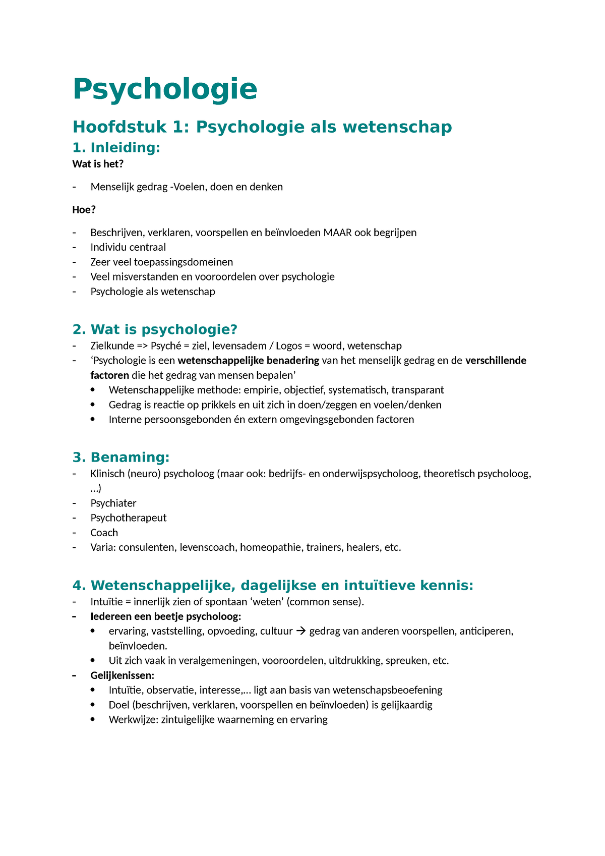 Samenvatting Psycho - Op Basis Van Ppt - Psychologie Hoofdstuk 1 ...