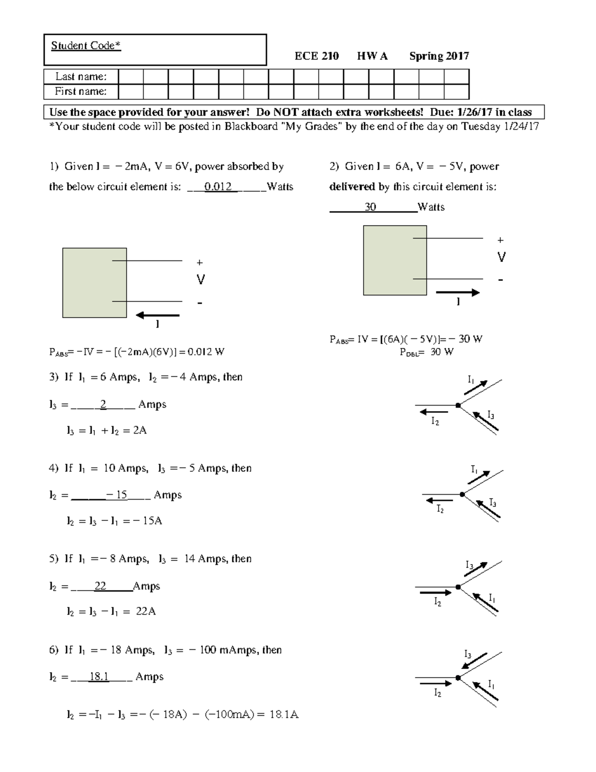 Homework A Solutions Spring 2017 Student ECE 210 HW A Spring 2017