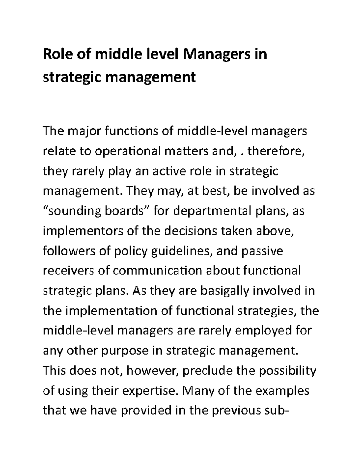 Role Of Middle Level Managers In Strategic Management Role Of Middle Role Of Middle Level Managers In Strategic Management Role Of Middle