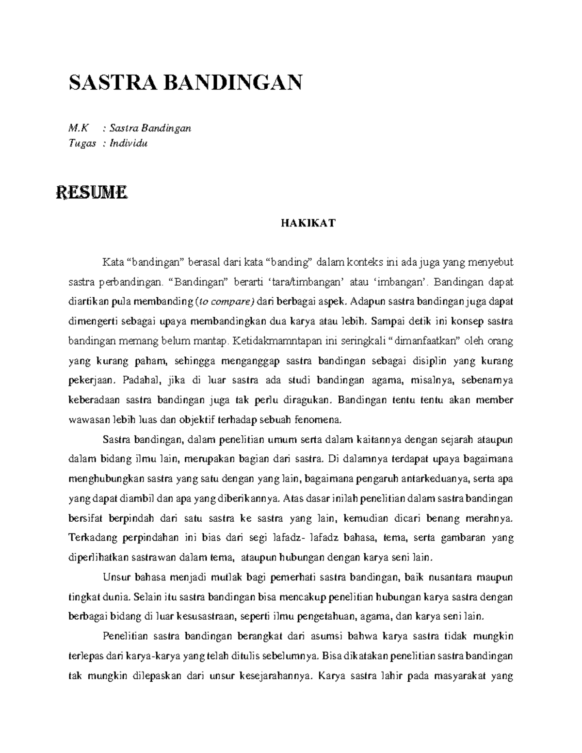 Resume Sastra Bandingan - SASTRA BANDINGAN M : Sastra Bandingan Tugas ...