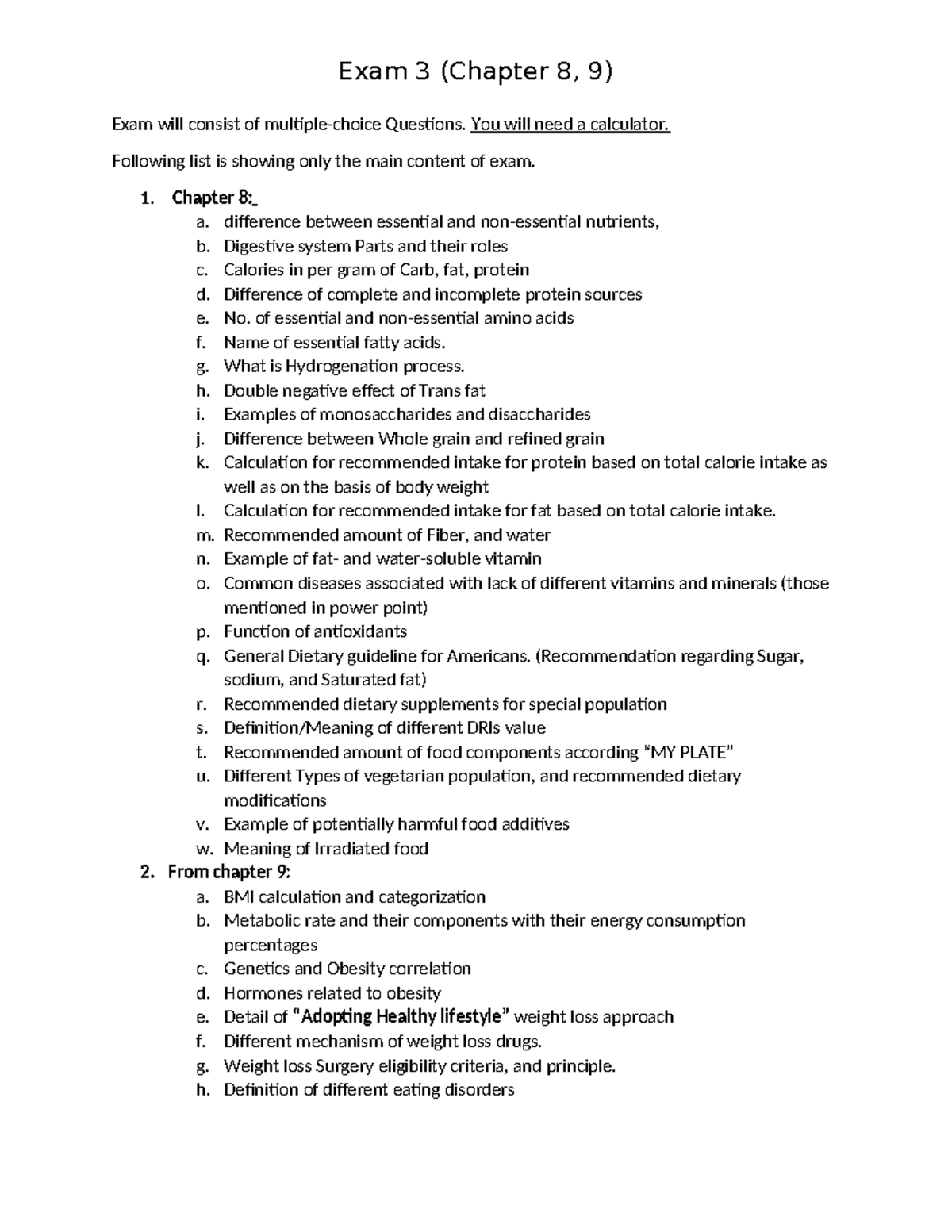 Exam 3 guide book 8,9 - Exam 3 (Chapter 8, 9) Exam will consist of ...