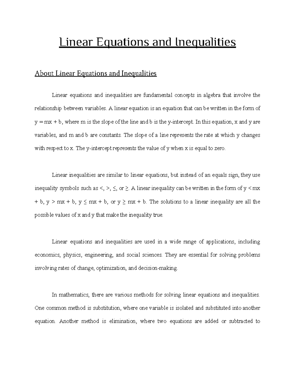 linear-equations-and-inequalities-a-linear-equation-is-an-equation